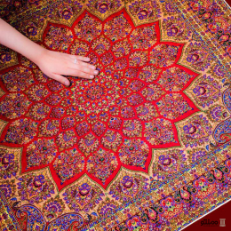 رومیزی ترمه رضایی مربع طرح نیایش 100*100 سانتی متر