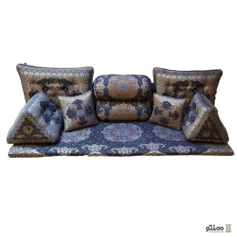 پشتی سنتی شاه نشین ترمه طرح ترنج – ست 9 تکه سرمه ای