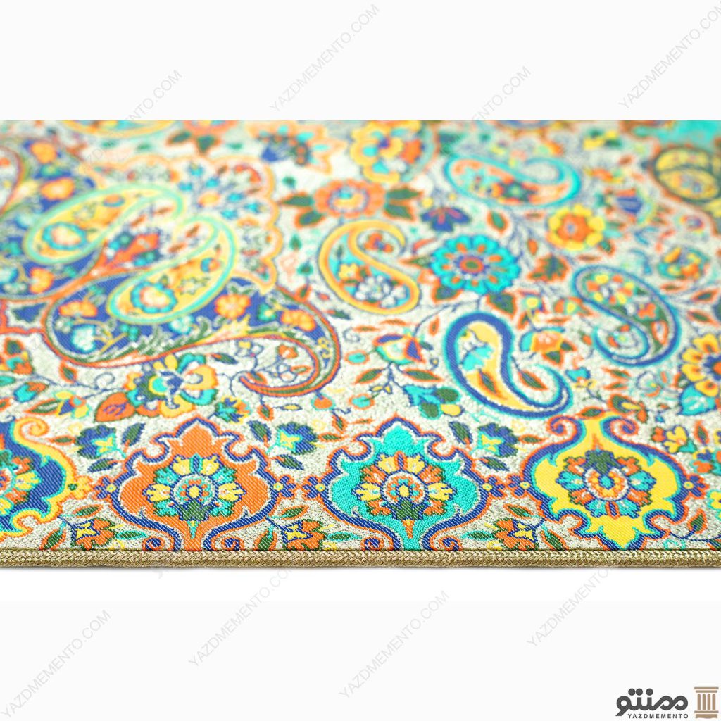رومیزی ترمه مربع طرح ماندانا رنگ فیروزه ای
