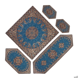 سرویس کامل رومیزی ترمه طرح نسترن رنگ آبی