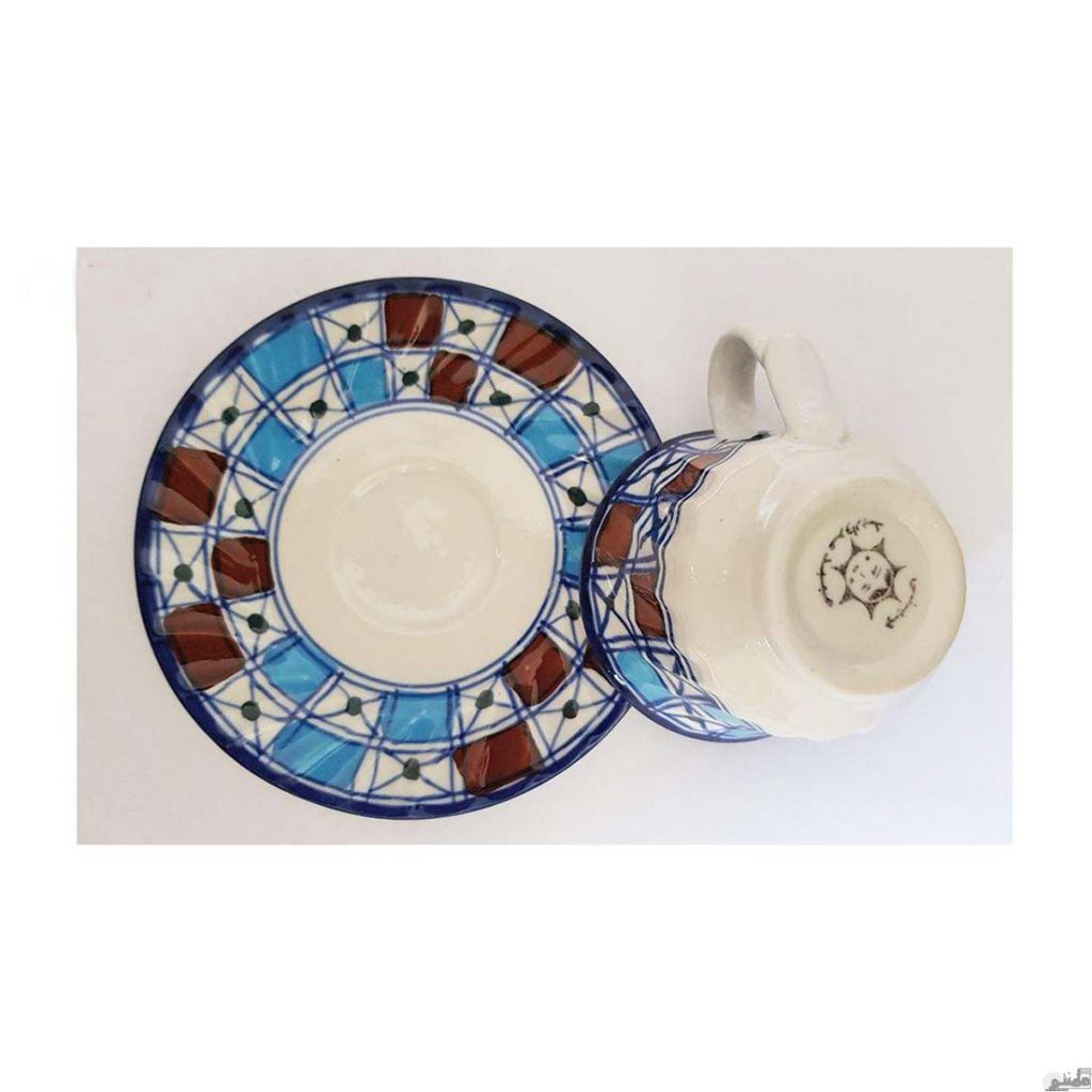 ست فنجان و نعلبکی چینی طرح شطرنجی مجموعه 2 عددی