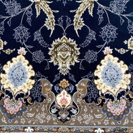 فرش ماشینی 15۰۰ شانه نقشه اصفهان رنگ سرمه ای گلبرجسته