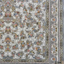 فرش ماشینی 15۰۰ شانه نقشه افشان بهار رنگ سیلور گلبرجسته