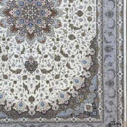 فرش ماشینی 15۰۰ شانه نقشه اصفهان رنگ کرم گلبرجسته