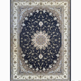 فرش ماشینی 15۰۰ شانه نقشه اصفهان رنگ سرمه ای گلبرجسته