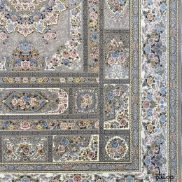 فرش ماشینی 15۰۰ شانه نقشه خشتی رنگ سیلور گلبرجسته