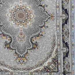 فرش ماشینی 15۰۰ شانه نقشه سپنتا رنگ سیلور گلبرجسته