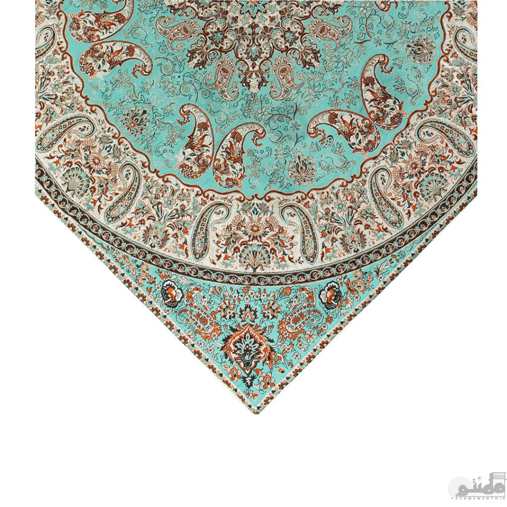 سرویس کامل رومیزی ترمه طرح شاهسوند رنگ سبز آبی