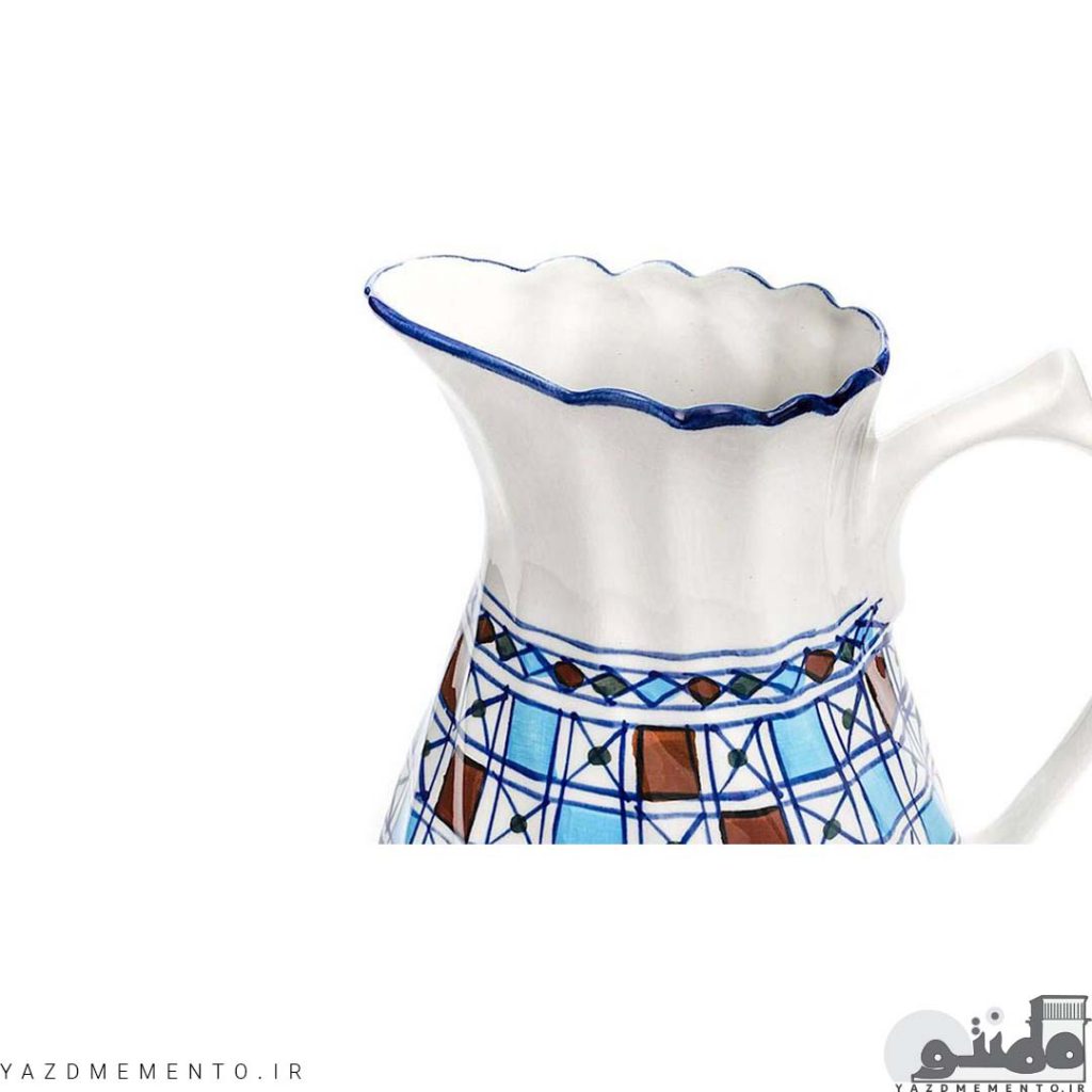 پارچ و لیوان چینی مدل دسته دار طرح شطرنجی سرویس 7 پارچه