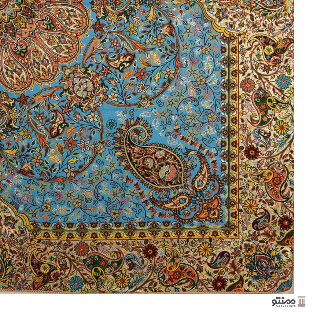 رومیزی مربع ترمه طرح افشار رنگ آبی آسمانی