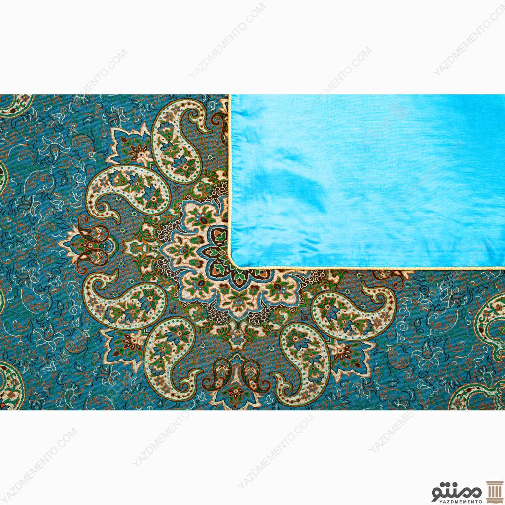 رومیزی ترمه مربع طرح سپهر رنگ آبی