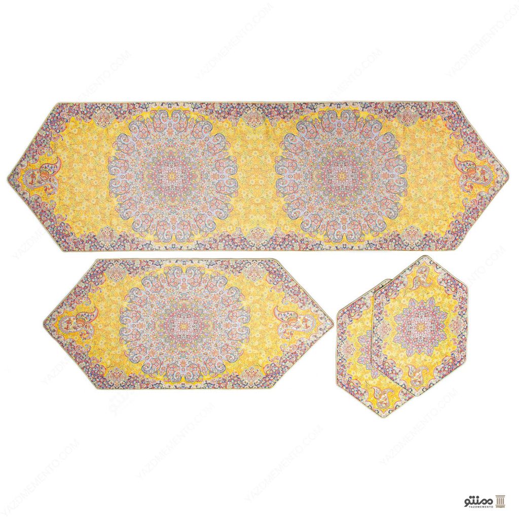 سرویس رومیزی ترمه طرح آسمان رنگ زرد