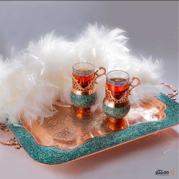 سینی چای خوری فیروزه کوبی آقاجانی سایز ۳۴×۴۳