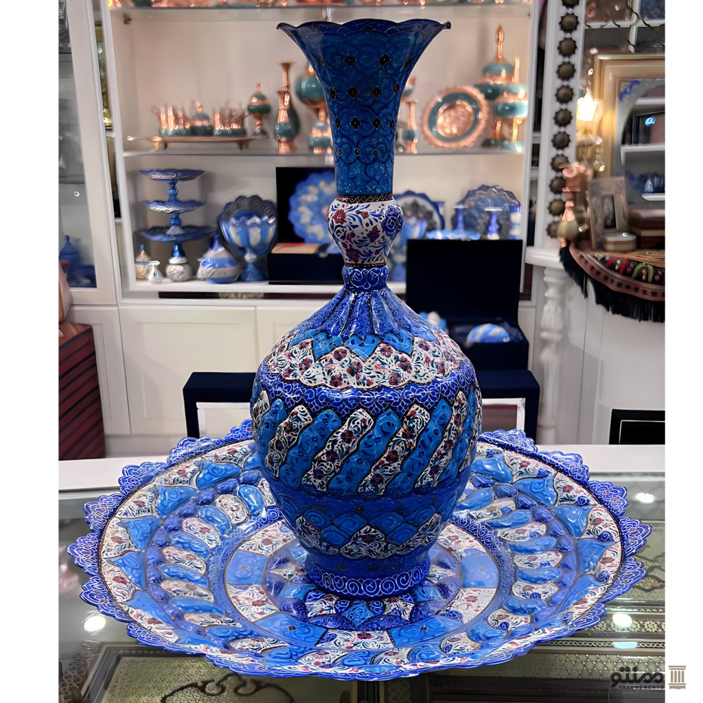 ست بشقاب و گلدان میناکاری 40 سانتی متر