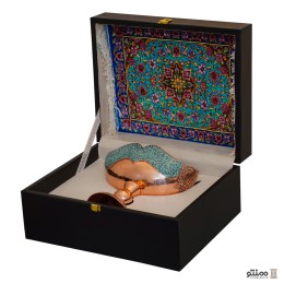 پک کشکول شبکه بری فیروزه و فرش ابریشم قم همراه جعبه