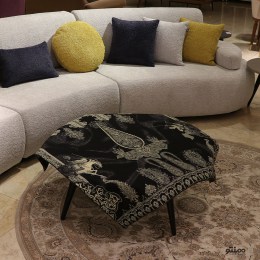 رومیزی مربع ترمه طرح چوگان رنگ مشکی سبز