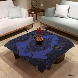 رومیزی مربع ترمه طرح اسطرلاب رنگ مشکی سرمه ای