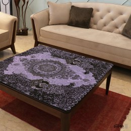 رومیزی مربع ترمه طرح اسطرلاب رنگ بنفش یاسی