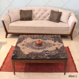 رومیزی مربع ترمه طرح اسطرلاب رنگ نسکافه ای