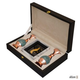 پک گلدان صراحی 20 فیروزه کوبی با باکس چرم و ورق طلا