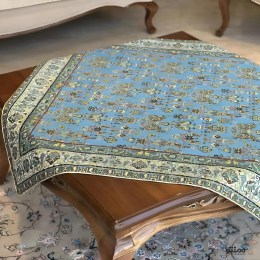 رومیزی مربع ترمه طرح پاسارگاد رنگ آبی