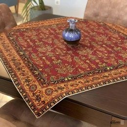 رومیزی مربع ترمه طرح پاسارگاد رنگ قرمز نارنجی