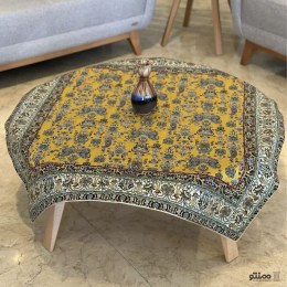 رومیزی مربع ترمه طرح پاسارگاد رنگ زرد