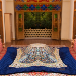 لحاف کرسی دست دوز ترمه افشار سرمه ای پشم گوسفندی