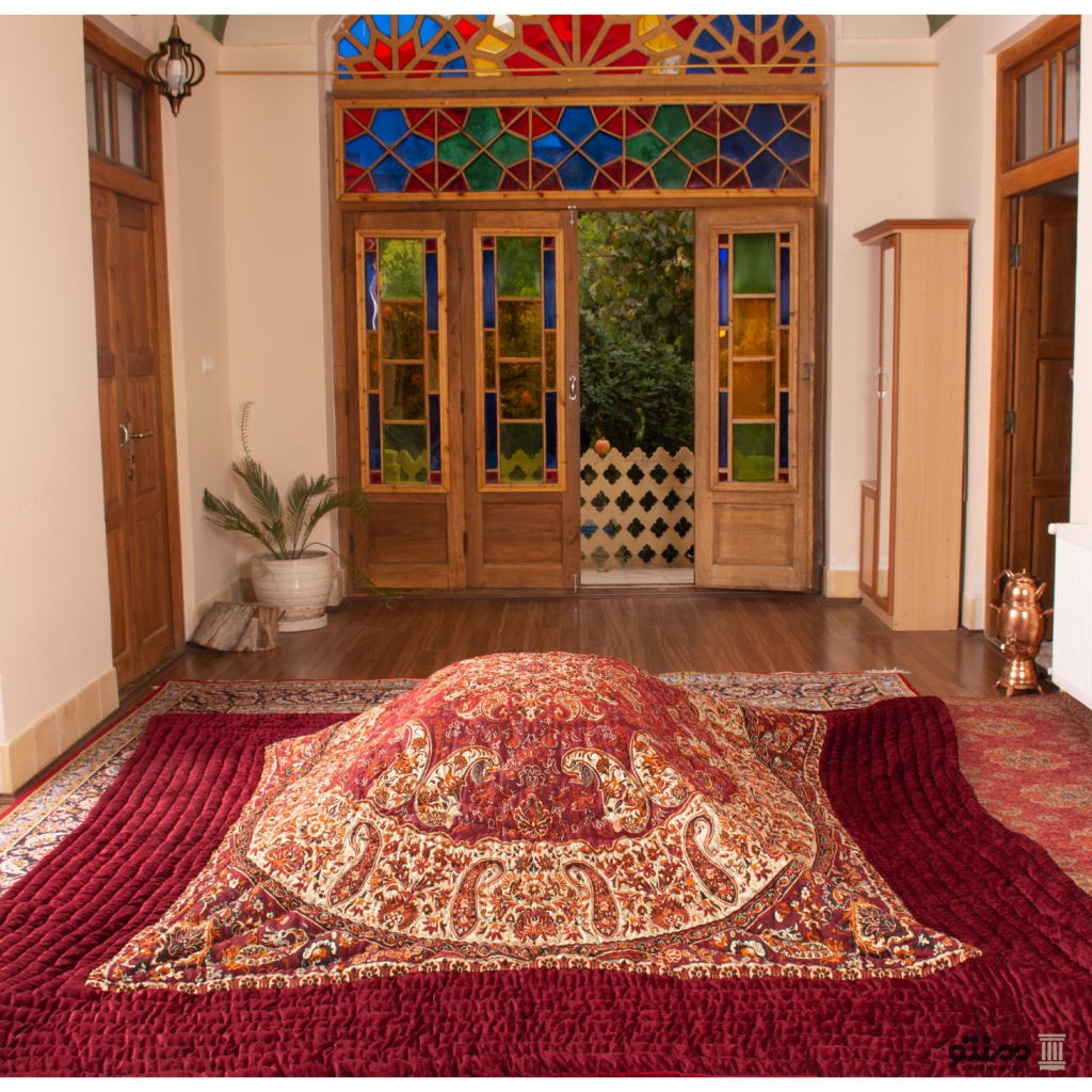 لحاف پنبه عروس دست دوز ترمه شاهسوند زرشکی 250*250 CM