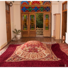 لحاف پنبه عروس دست دوز ترمه شاهسوند زرشکی 250*250 CM