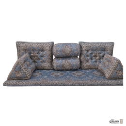 پشتی سنتی شاه نشین ترمه طرح نسترن – ست ۷ تکه طوسی