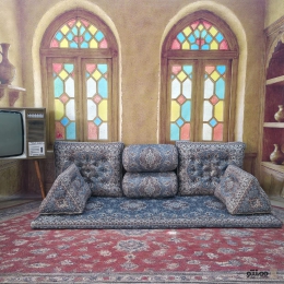 پشتی سنتی شاه نشین ترمه طرح نسترن – ست ۷ تکه طوسی