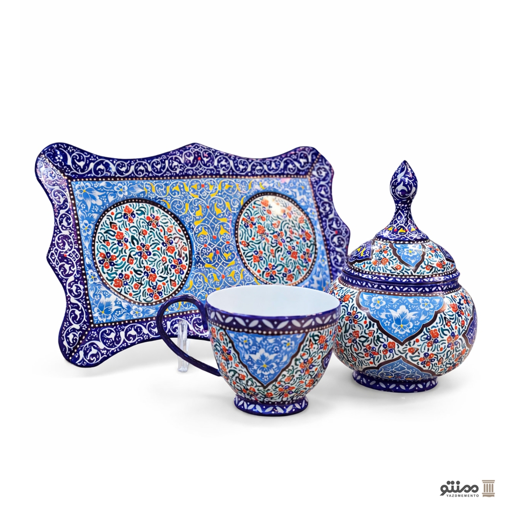 ست مینا کاری سینی، قندان و ماگ