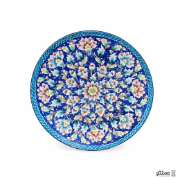 بشقاب میناکاری باغ گل لاجوردی دهنه 16 سانتی متری