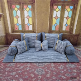 پشتی سنتی شاه نشین مخمل مبلی – ست 8 تکه طوسی