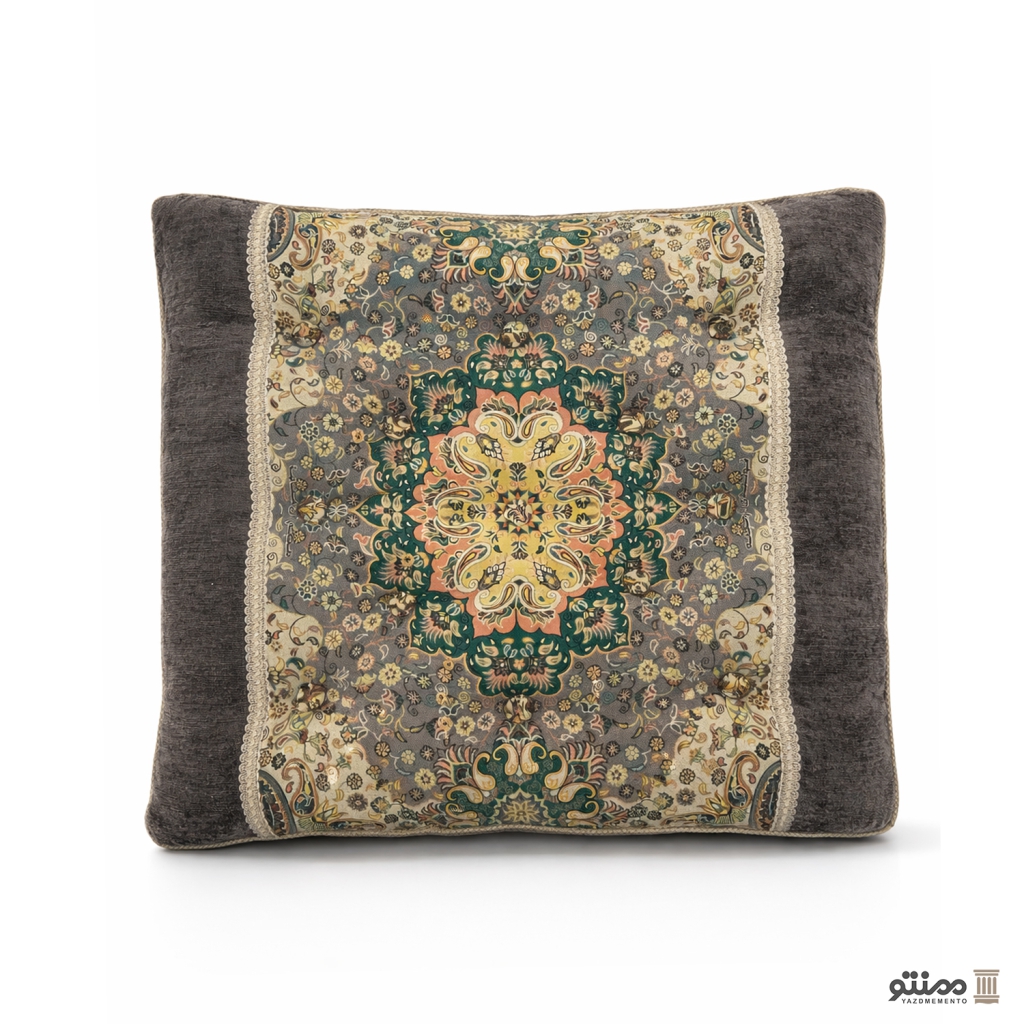 پشتی سنتی ترمه ونوس – بسته 2 عددی طوسی کنار مخمل