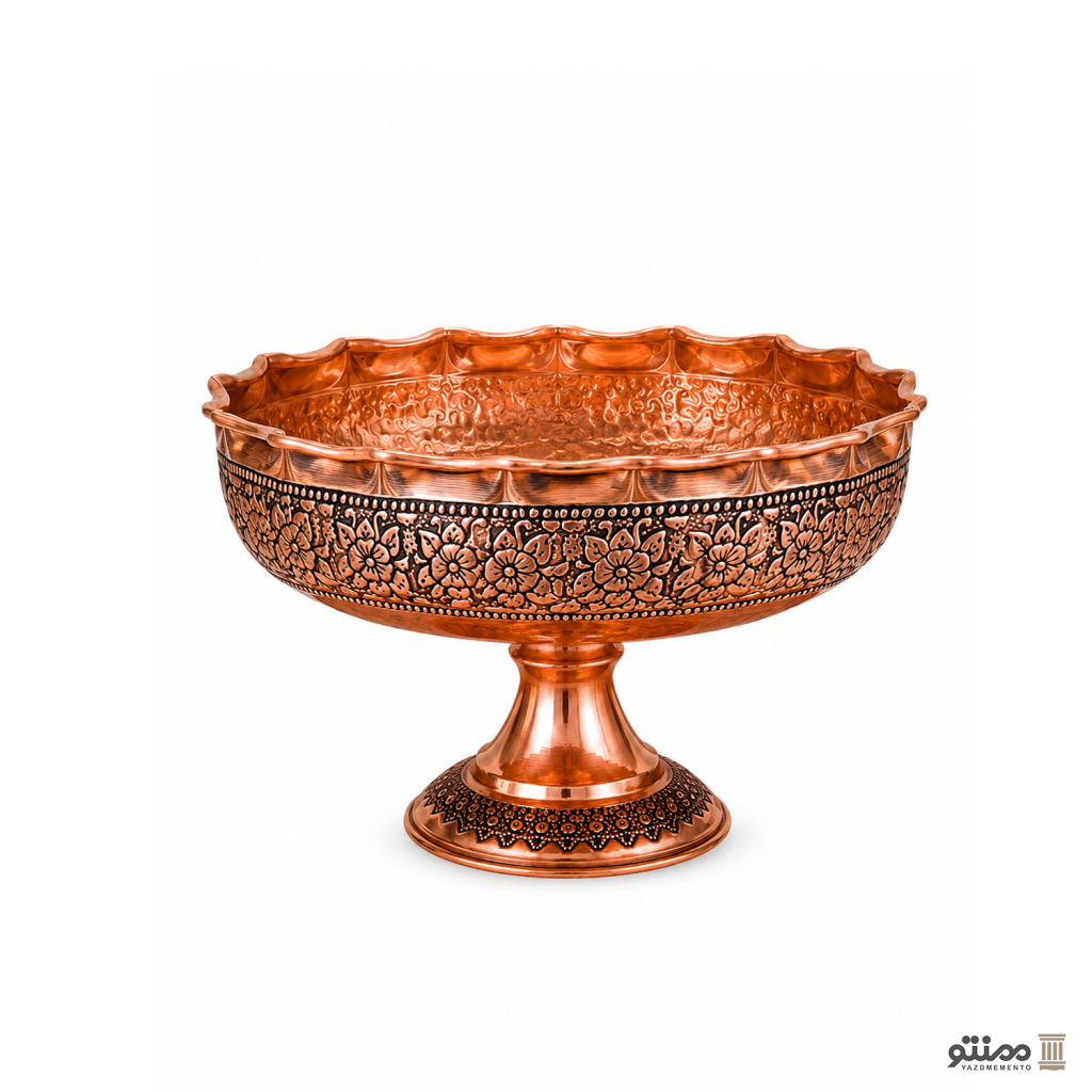 آجیل خوری پایه دار مسی طرح گلستان نانو شده 15*22