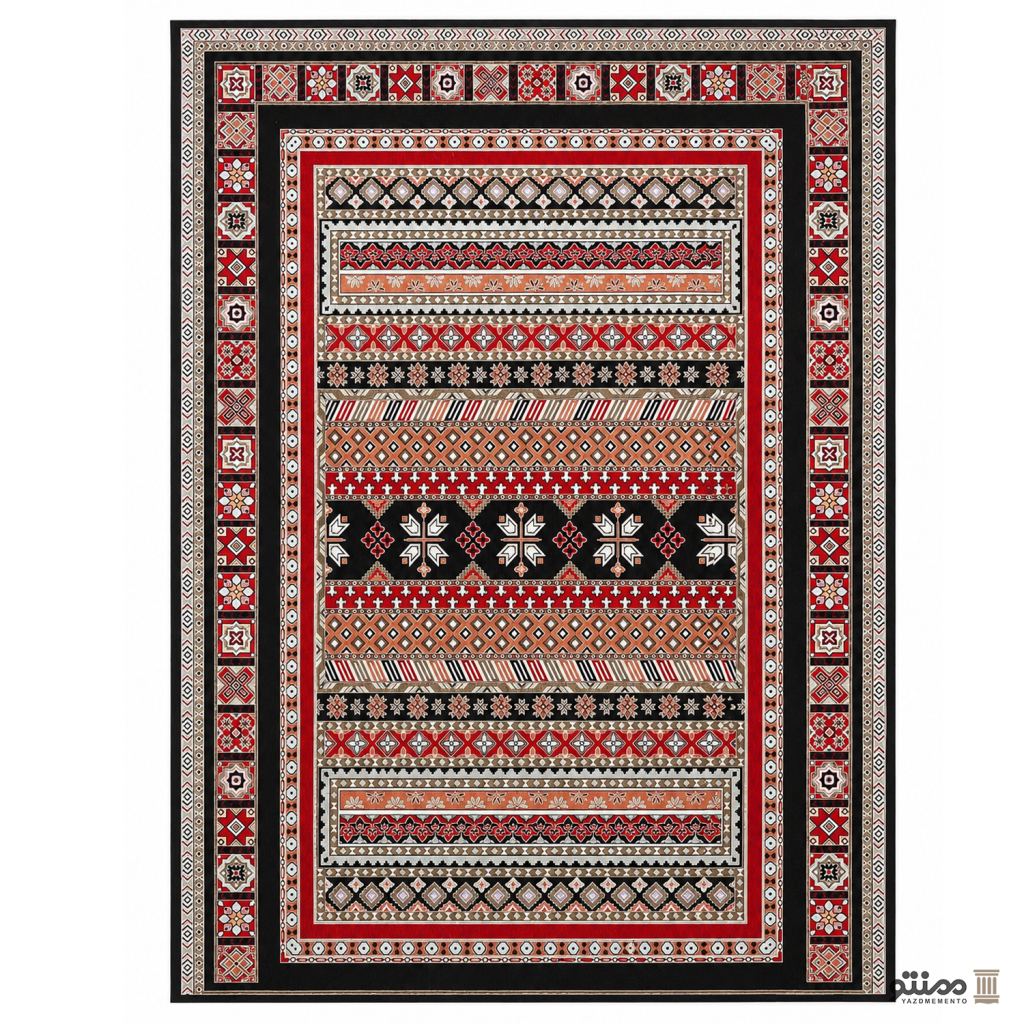 روفرشی دو رو مخمل کیا باف یزد مدل گبه رنگ مشکی