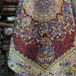 رومیزی مربع ترمه طرح افشار رنگ زرشکی و آبی