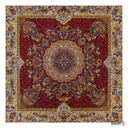رومیزی مربع ترمه طرح افشار رنگ زرشکی و آبی