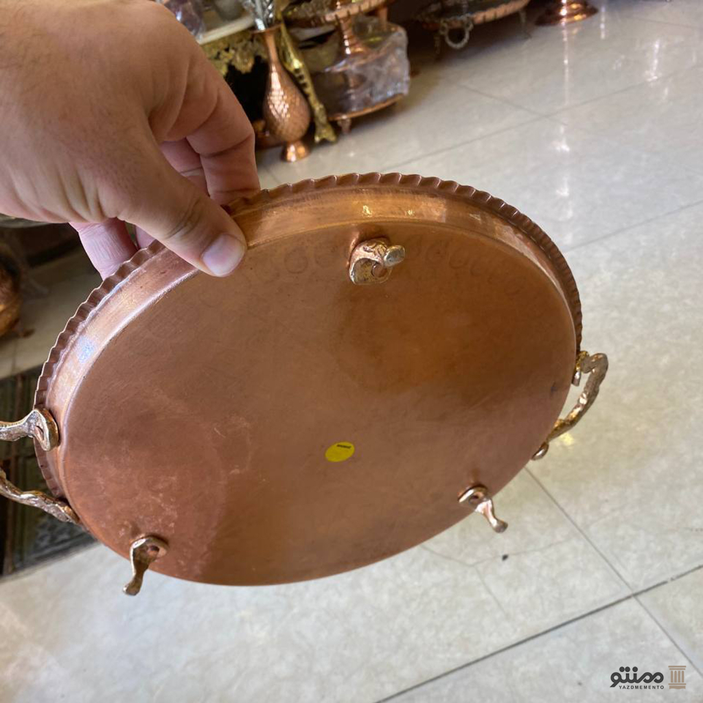 سینی مسی گرد زنجان سیاه قلم با دسته و پایه